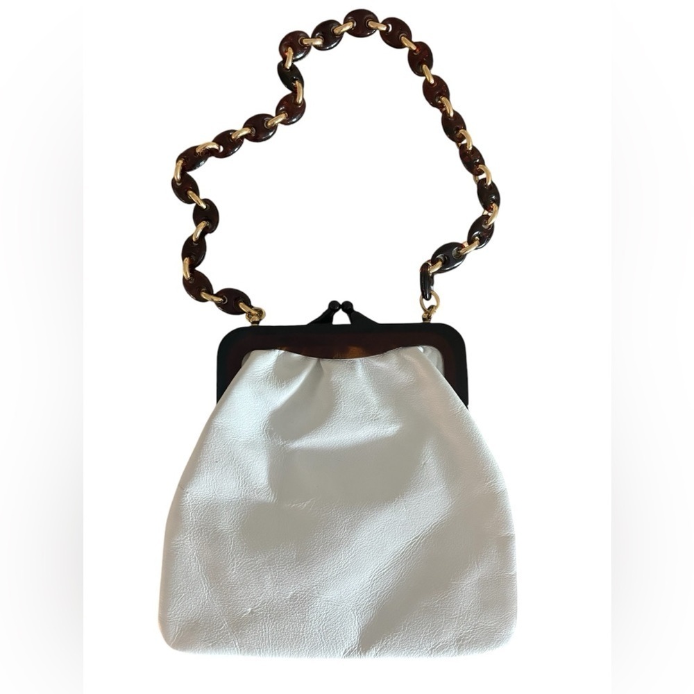 Vtg Walborg Italy Retro Chic City Leather Bag Lucite Chain Strap Barbiecore